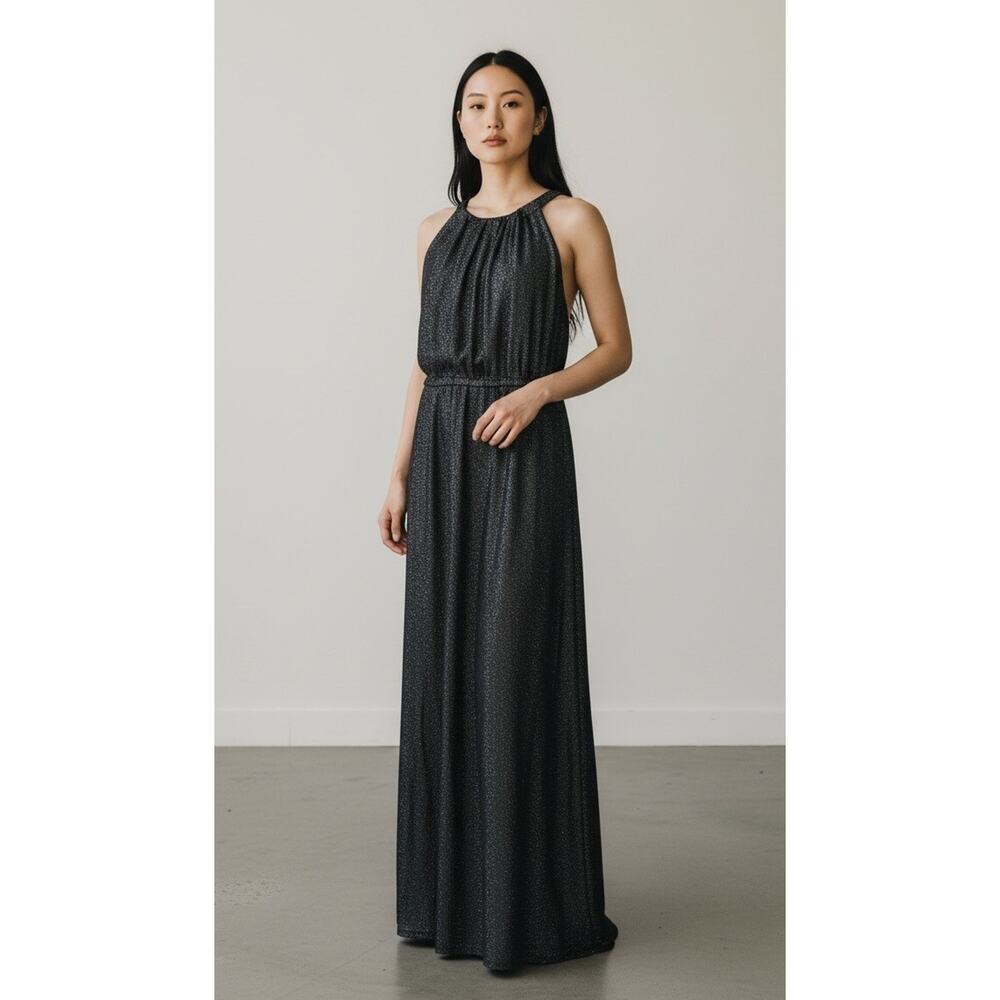 Signature Robbie Bee Black Shimmer Halter Maxi Dress – Size Large